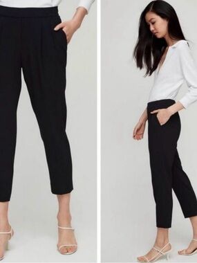 Babaton by Aritzia Cohen Black Pull-on Crepe Slim Ankle Crop Pants Size 2
